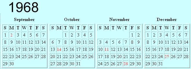 Какой день недели будет 6 мая. 2 Ноября 1968. Календарь ноябрь 1968. Календарь 1968 октябрь. 1968 Год январь.