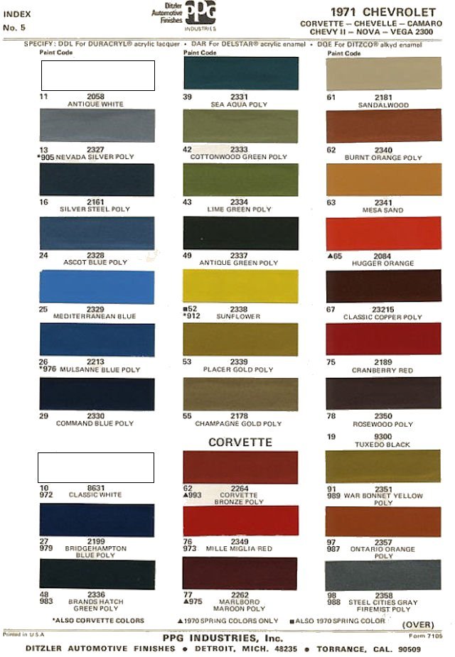 Chevrolet Color Chart 2017